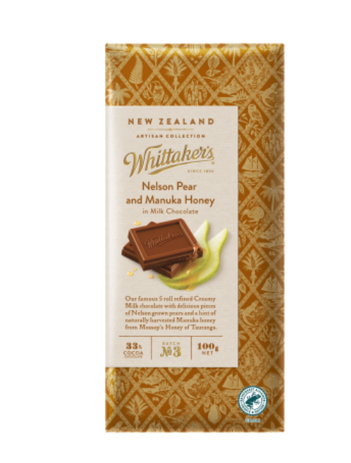 Whittaker's Nelson Pear & Manuka Honey Chocolate Block 100g