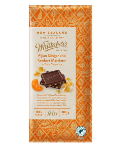 Whittaker's Fijian Ginger & KeriKeri Mandarin Chocolate Block 100g