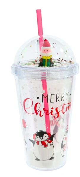 Christmas Confetti Tumbler Cup with Straw (Designs may vary)